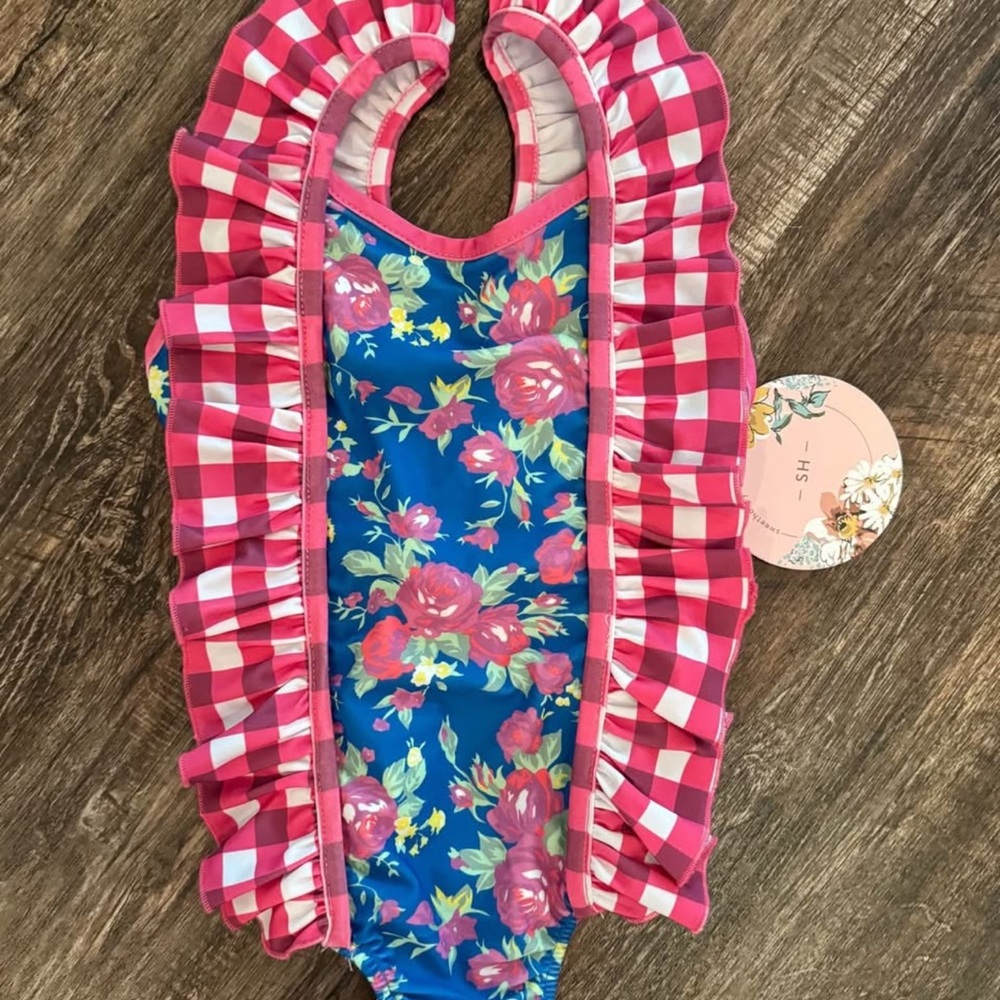 SweetHoney Floral Ruffle Swimsuit - Pink and Blue